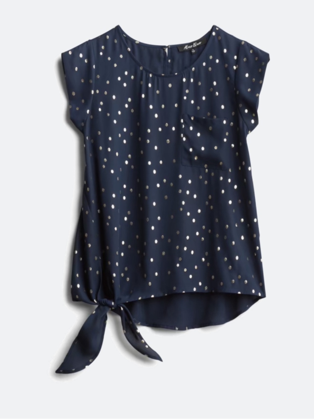 Navy Alice Blue Evelina Tie Detail Foil Polka Dot Print Tie Detail Blouse